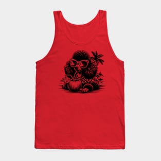 poodle dog wearing sunglasses drinking a coconut drink on a tropical beach Tank Top